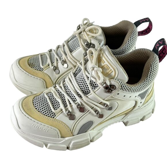 GUCCI White Leather & Mesh Flashtrek Women's Sneakers Made in Italy 38 - 8US - Picture 3 of 12